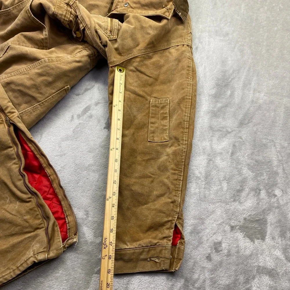 VTG Carhartt Duck Canvas Quilt Lined Coveralls Brown 44 S Distressed 9960Z Zip‎